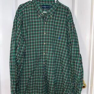 Ralph Lauren Men's Green and Blue Plaid Shirt Size 4XB